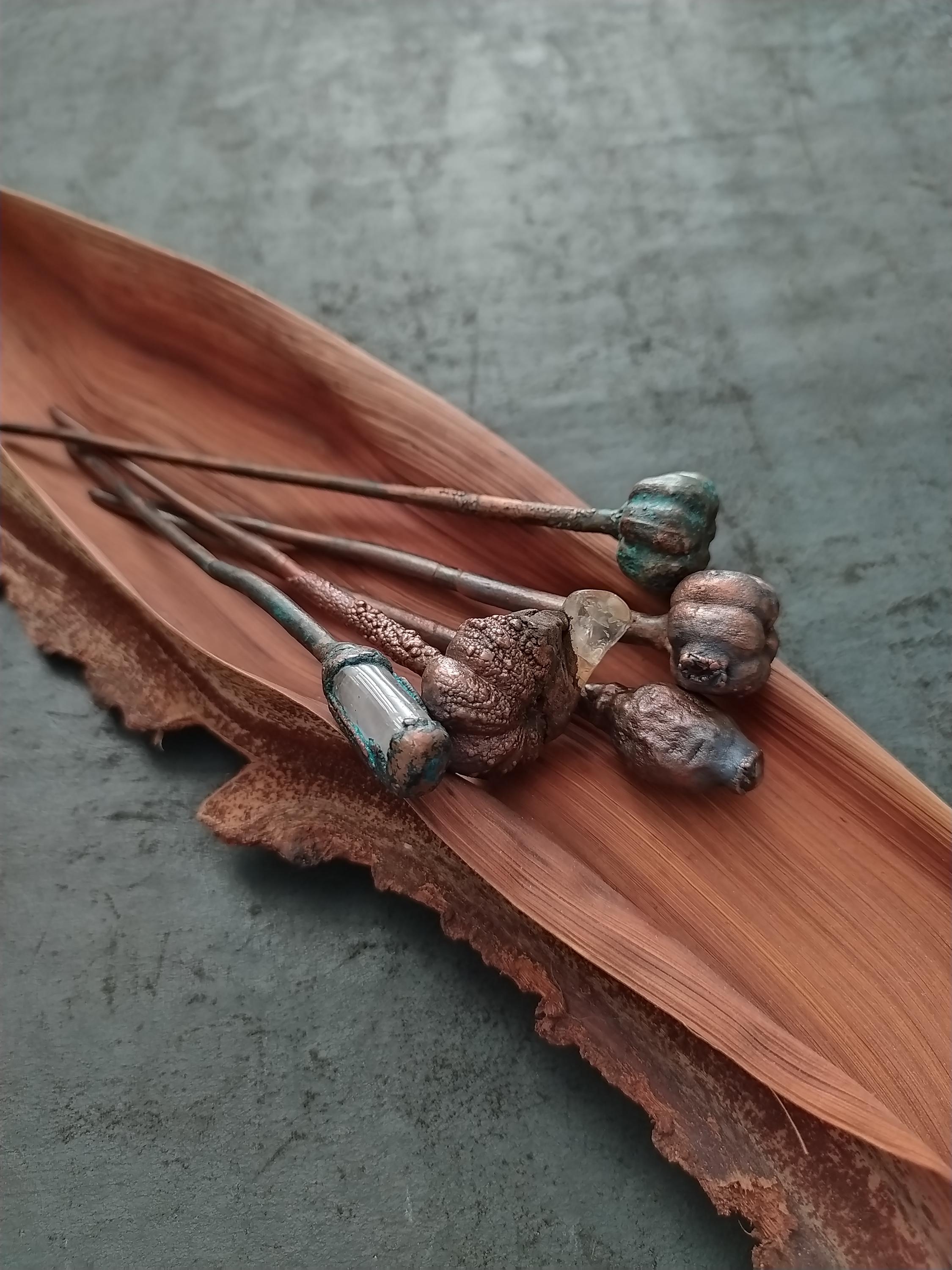 Copper Pumpkin Hair Pin With Citrine Bead - Etsy display picture 3
