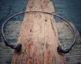 Torc Necklace  Copper Choker Necklace  Copper Torc Necklace  Copper Torque  Open Choker Cuff  Tribal Collar Necklace  Mushrooms Jewelry