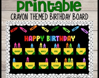 Tablón de anuncios de cumpleaños de crayones, decoración del aula, cumpleaños, crayones