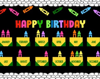 Crayon Birthday Bulletin Board, Classroom Decor, Birthdays, Crayons