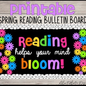 Printable Bulletin Board, digital file, reading helps your mind bloom, teacher decor, diy bulletin board image 1