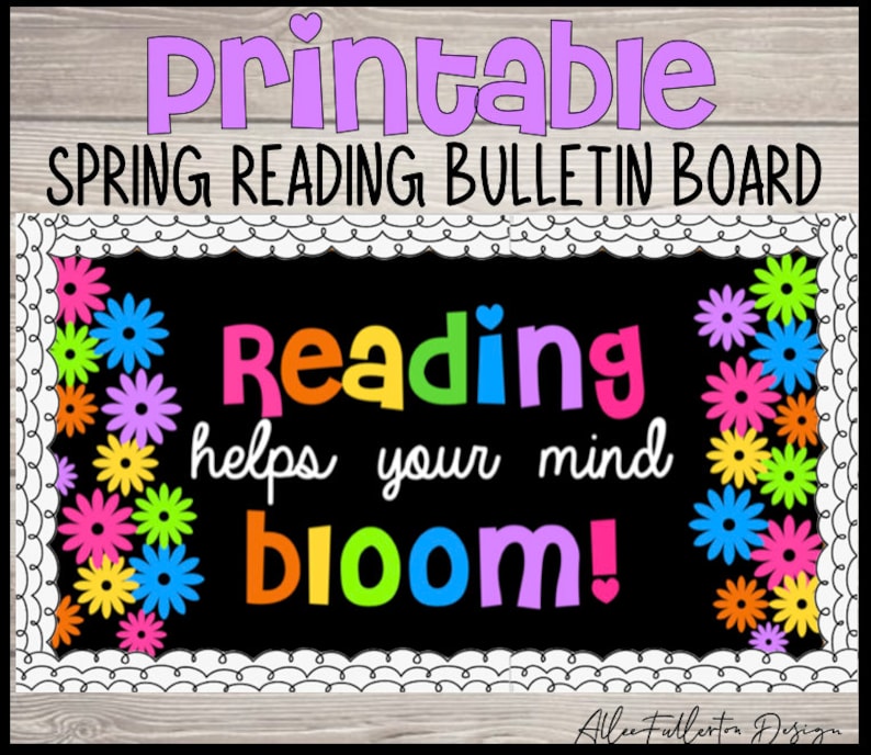 Printable Bulletin Board, digital file, reading helps your mind bloom, teacher decor, diy bulletin board image 1