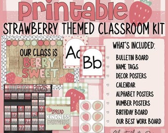 Strawberry Classroom Decor Bundle: Printable Bulletin Board Kit (Digital Download)