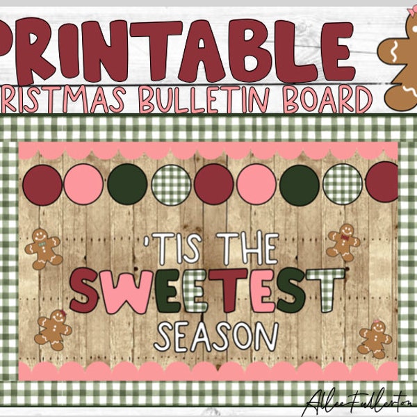 Gingerbread Christmas printable bulletin board, Christmas decor, DIY, gingerbread men
