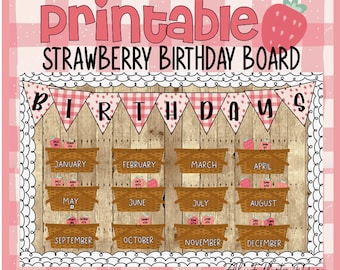 Strawberry Themed Birthday Bulletin Board, Birthday Board, Strawberry Classroom