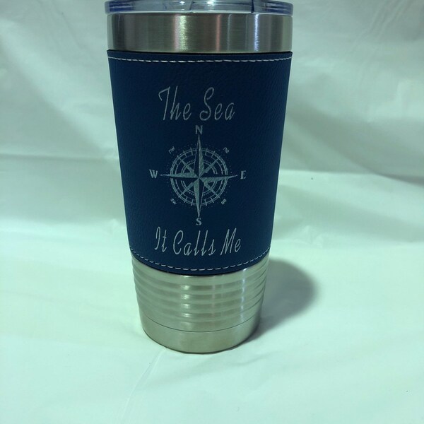 Compass Rose Laser Engraved Blue Leatherette Polar Camel Insulated Tumbler 20 oz.