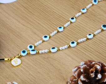 Personalized Evil Eye Beads Cell Phone Chain with Initials / Nazar Cell Phone Chain / Cell Phone Pendant / Mobile Phone Charm / Phone Chain - Top Gift