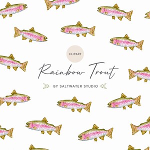 Rainbow Trout CLIPART Seamless Pattern , Fishing Digital Paper, Watercolor Pattern, Outdoorsy Craft Design