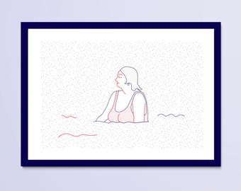 Naiade No. 5/8 - Illustration. A4 21 x 29.7. Le Croisic, sea decoration, poster, poster, blue, red, white, features, graphic, minimalist