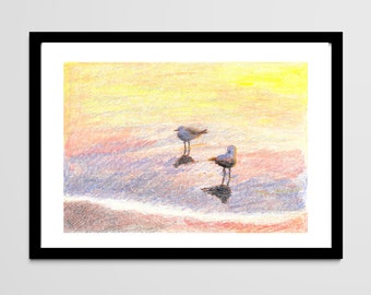 The Newcastle Seagulls - A5 and A4 - Travel Travel - Pastel Drawing