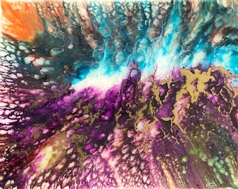 The Amethyst Canvas,original Resin Art Painting, Abstract Painting, Fluid Art, Painting in Purple & Pink, Original Art, 14x11