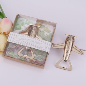 Personalized Airplane Bottle Opener Wedding Favors | Antique Bronze Finish