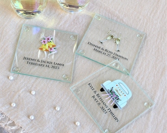 Faveurs de mariage | Sous-verre en verre personnalisé | Sous-verres de faveur de mariage en vrac