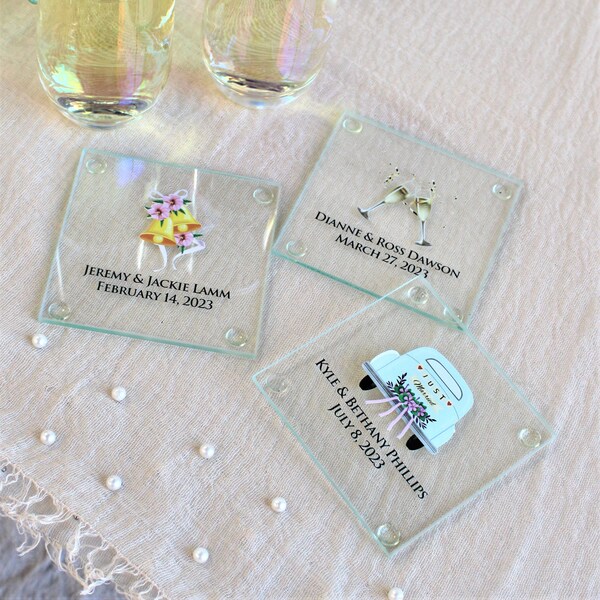 Wedding Favors | Personalized Glass Coaster | Bulk Wedding Favor Coasters