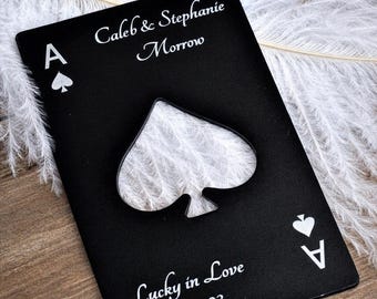 Personalized Wedding Favor, Ace Card Bottle Opener, Matte Black Stainless Steel