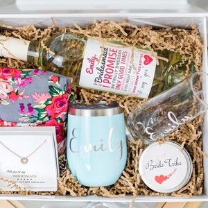 Bridesmaid Gift Box with Personalized Robe, Wine Cup, and Wine Label