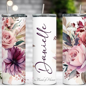 Floral 20oz Skinny Tumbler Bridesmaid Gift/20oz Birthday Tumbler/Floral Skinny Tumbler for Mom