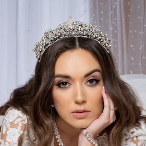 Tiara da sposa in cristallo argentato, tiara da sposa Swarovski, tiara da sposa, accessori da sposa unici, tiara da sposa LONDRA