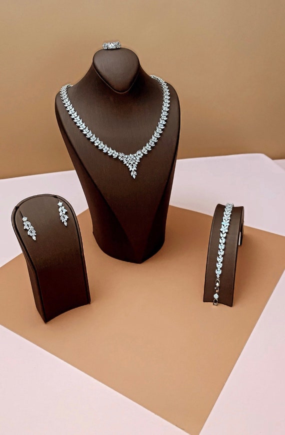 PRISCILLA Jewelry Set with Necklace Bracelet Drop Earrings and Ring