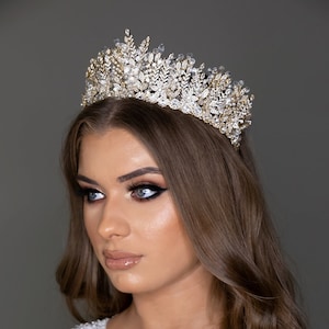 Tiara da sposa ELISABETTA 3D, Tiara da sposa Swarovski, Tiare e corone da sposa, Tiara in argento, Corona lussuosa, Cristalli Swarovski, Tiara in oro
