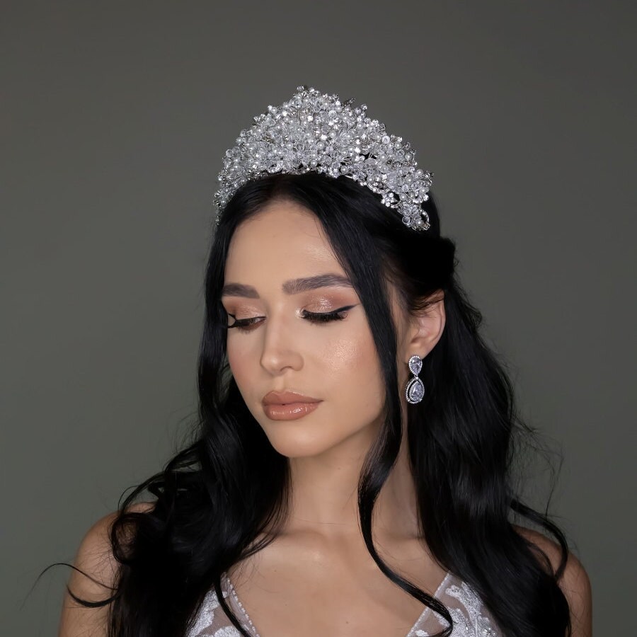 RANIER Wedding Crown, Swarovski Pearls Tiara, Pearls  display picture 3