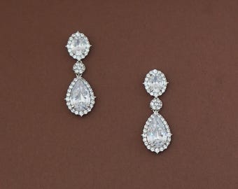 CZ Crystal Wedding Drop Earrings, Silver Crystal Bridal Earrings, Crystal Earrings, Silver Crystal Wedding Earrings, AWE Earrings, Wedding