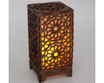 Farol Mini Alhambra - Wood - Led - Centerpiece Arabic Decoration