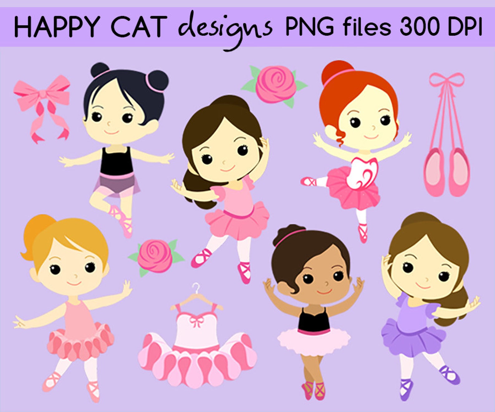 cute ballerina ballet girls clip art set png files 300 dpi - commercial small business use