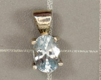 Cambodian Natural Blue Zircon 7x5mm Oval Cut Sterling Silver Pendant December Birthstone