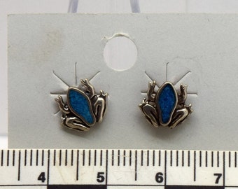 Blue Frog Earrings Teal Stud Earrings with Turquoise Inlay, 9mm Frog Design