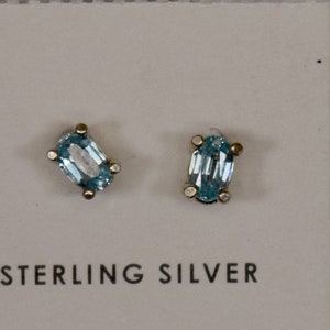 Elegant Blue Zircon Oval Stud Earrings - 5x3mm Faceted Gemstone in Sterling Silver