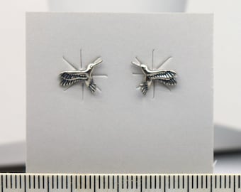 Hummingbird Earrings in Flight Sterling Silver Hummingbird Stud Earrings 11 mm wide