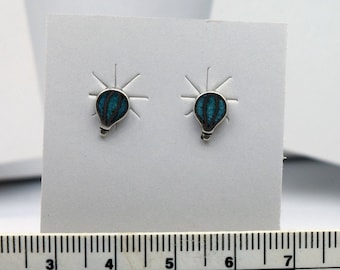 Hot Air Balloon Earrings With Turquoise Inlay Sterling Silver Stud Earrings 9 mm high