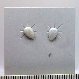 Elegant Handmade Teardrop Australian White Opal Stud Earrings in Surgical Steel