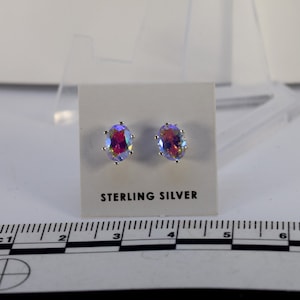Sparkling Rainbow Cubic Zirconia Studs - Sterling Silver 7x5mm Earrings for Colorful Brilliance