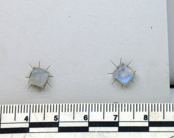 Dainty Blue Moonstone Square Cabochon Studs - 5mm Gemstone Earrings on Surgical Steel Posts