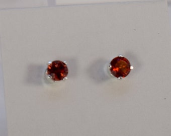 3 mm Red Garnet Earrings Round Cut Faceted Sterling Silver 4-prong Stud Earrings