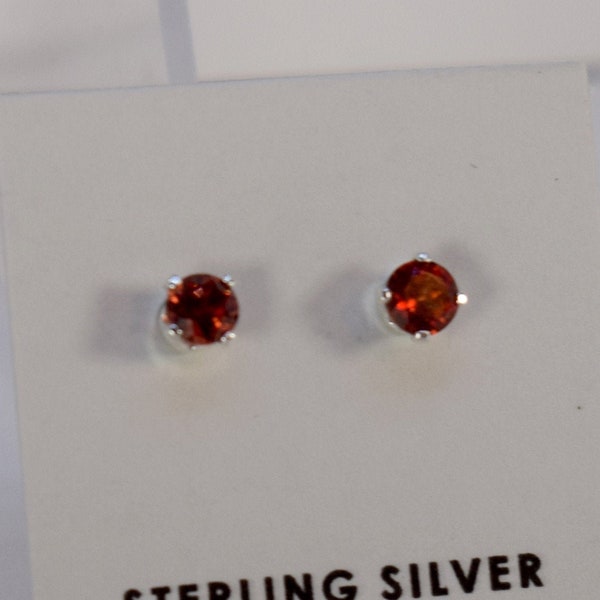 3 mm Red Garnet Earrings Round Cut Faceted Sterling Silver 4-prong Stud Earrings