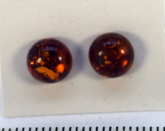 Handmade Baltic Amber Cabochon Stud Earrings in Surgical Steel - 5mm Diameter