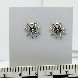 Tarantula Spider Sterling Silver Stud Earrings - 12mm Wide Insect Design Halloween Jewelry