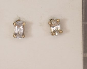 Elegant Oval White Sapphire Stud Earrings - Natural Faceted Gemstone in Sterling Silver