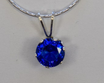 Blue Spinel Pendant Round Pendant Sterling Silver 6 mm wide on an 18 inch Chain