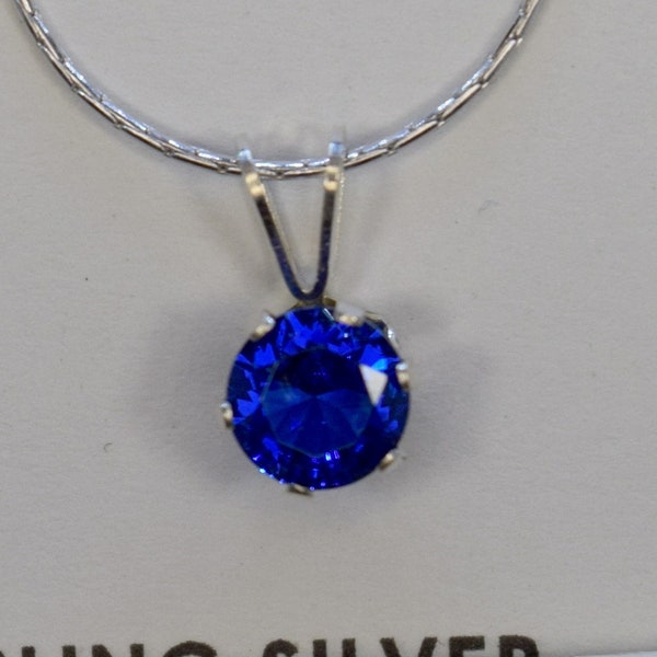 Pendentif Spinel Bleu Pendentif Rond Argent Sterling 6 mm de large sur une Chaîne de 18 pouces