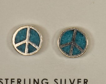 Turquoise Sterling Silver Peace Sign Post Earrings Turquoise Sterling Silver Peace Sign Post Earrings