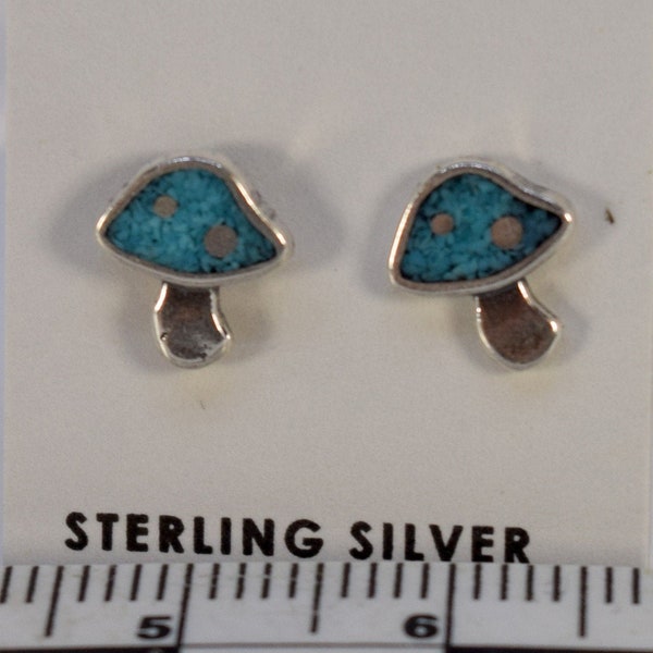 Toadstool Mushroom Earrings with Turquoise inlay Sterling Silver Stud Earrings 7 mm wide