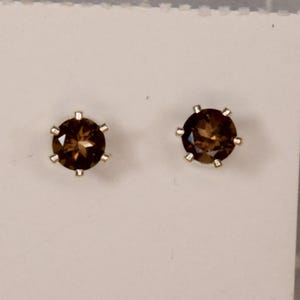4 mm Smokey Quartz Earrings Round Cut Faceted Sterling Silver 6-prong Stud Earrings