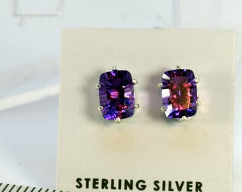 Elegant Amethyst Stud Earrings: 7x5mm Emerald Cut, Sterling Silver, 6-Prong Setting