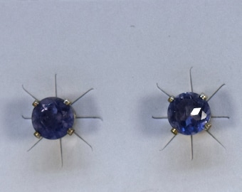 Iolite Stud Earrings 5mm Sterling Silver 4-Prong Setting Hypoallergenic Handmade