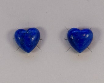 Denim Lapis Lazuli Heart Surgical Steel Stud Earrings about 1 cm wide hearts