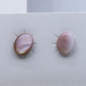 Elegant Pink Mussel Shell Stud Earrings on Stainless Steel, 8mm x 6mm